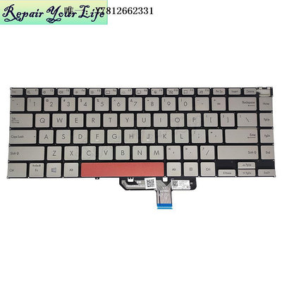 電腦零件華碩ASUS筆記本鍵盤 ZENBOOK UX5401 US 背光 銀灰色 紅色空格鍵筆電配件