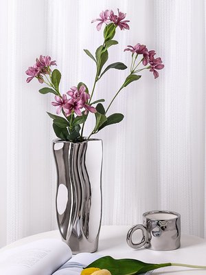 銀色花盆陶瓷花瓶擺件客廳插花輕奢現代簡約餐桌家居裝飾品樣板間
