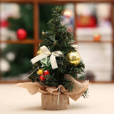 迷你聖誕樹綠色小蝴蝶結裝飾派對用品新年假期金色聖誕節-星紀