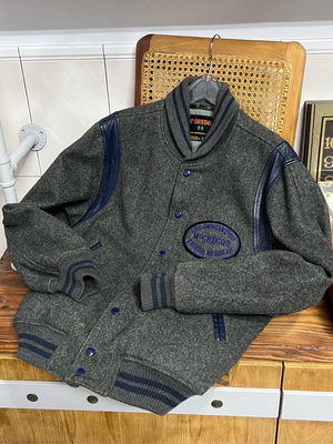 日本製造 古著 牛皮重磅羊毛棒球外套