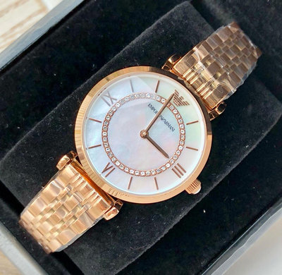 EMPORIO ARMANI 珍珠貝母錶盤 玫瑰金色不鏽鋼錶帶 石英 女士手錶 AR1909