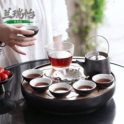 LAREEY日式功夫茶具套裝家用黑陶小茶臺一體茶杯辦公室會客小茶盤