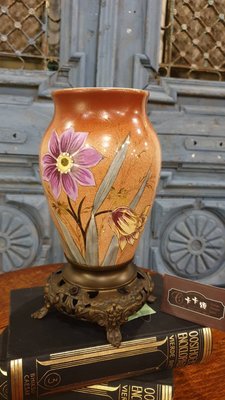 【卡卡頌  歐洲古董】法國老件  手工 描金  花卉 雕刻  大花瓶  花器  p1582✬