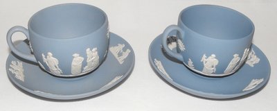 【達那莊園】Wedgwood韋奇伍德 Jasper水藍碧玉浮雕-希臘神話 英國製骨瓷器-國寶級品牌 茶杯盤組