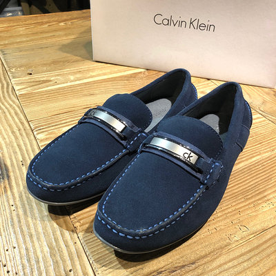 美國百分百【Calvin Klein】鞋子 CK 麂皮 休閒鞋 樂福鞋 Loafer 皮鞋 豆豆鞋 男鞋 深藍 I142