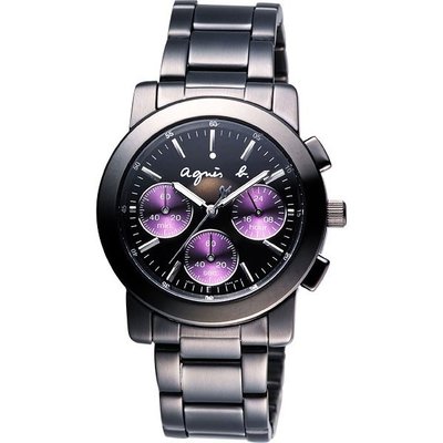 agnes b 經典熱銷 紫色魔力時尚三眼中性腕錶-38mm/BWY058P1/V654-0AE0鐵