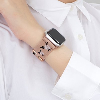 牡丹針繡 尼龍滑扣表帶 適用於 Apple Watch S8/Ultra/7/6/se2/4/3/2蘋果手錶錶帶