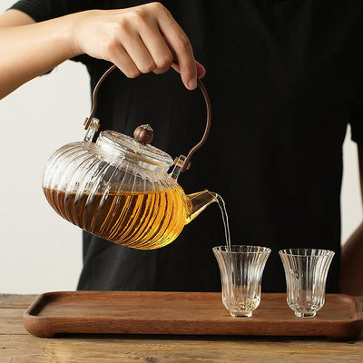 玻璃茶壺高硼硅玻璃圍爐煮茶木提梁加厚耐高溫玻璃家用泡茶煮茶壺