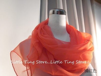 Little Ting Store100%SILK手工素面SILK橘紅色真絲蠶絲長巾髮圈/髮帶/手工絲巾圍巾披肩頭巾帽子