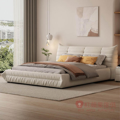 [紅蘋果傢俱] 極簡系列 SL-XL2218 毛毛蟲床架 雙人床 現代床 皮床 奶茶風 奶油風 ins風 網紅款