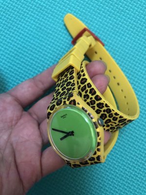 [[二手 私物自售 無附件 品牌真品]] SWATCH 女錶 JeremyScott 聯名豹紋雙圈手錶