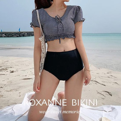 ROXANNE｜三件式短袖格紋泳衣 泳裝 比基尼 bikini