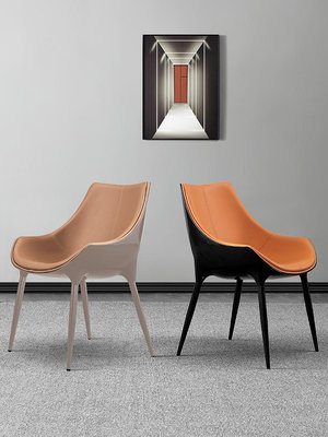 現貨免運意式輕奢北歐真皮餐椅家用設計師椅高端簡約現代極簡餐廳靠背椅子