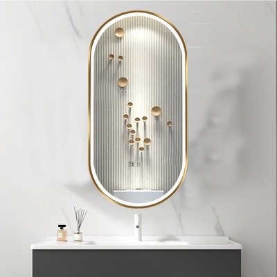 橢圓跑道形浴室鏡led光防霧鏡鋁合金斜面邊框輕奢鏡子 自行安裝