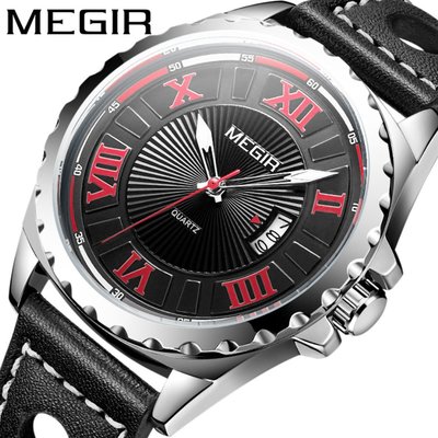 【潮裡潮氣】美格爾MEGIR新品手錶男士時尚運動日曆皮帶男士手錶1019