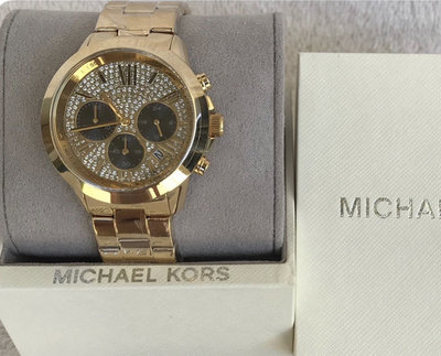 MICHAEL KORS 鑲晶鑽錶盤 金色不鏽鋼錶帶 石英 三眼計時 男士 女士 中性 手錶 MK6569
