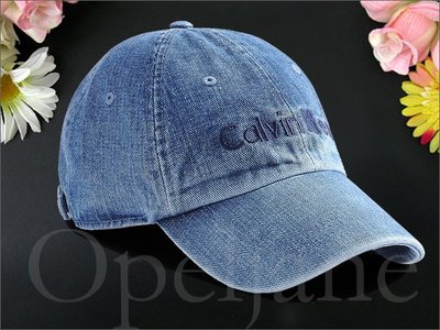 美國真品 CK Calvin Klein 卡文克萊 藍色牛仔布單寧棒球帽防曬遮陽帽高爾夫球帽可調整帽圍 愛Coach包包