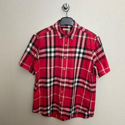 【Burberry】博柏利紅色格紋短袖襯衫/XL碼/95新/