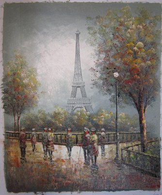 『府城畫廊-手繪油畫』巴黎鐵塔－街景畫－50x60－(會繃內架，可吊掛，可加框)－有實體店面，請看關於我聯繫－G1210