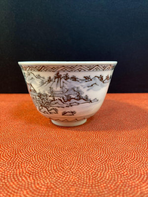 日本回流瓷器 九谷玉竜 滿工滿繪 水墨山水畫 茶杯 湯吞杯