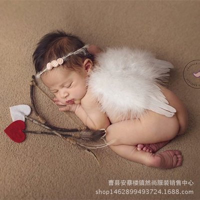 SUMEA 新生兒拍照嬰兒攝影留念天使造型攝影道具滿月寶寶創意小翅膀新生兒拍照道具兒攝影套裝 寫真道具 嬰兒造型服