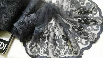 刺繡蕾絲網紗花邊 18cm DIY 灰色