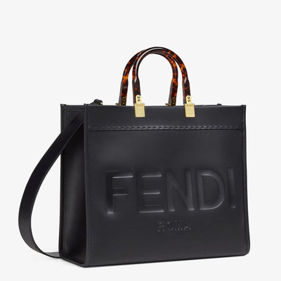 超低價代購FENDI Sunshine 黑色皮革中號手提袋