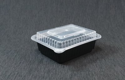 含稅 12oz【8300 方形可微波外帶盒+蓋】150組/箱 黑色碗 外帶碗 塑膠碗 沙拉碗 黑色盒 打包盒 年菜盒 還