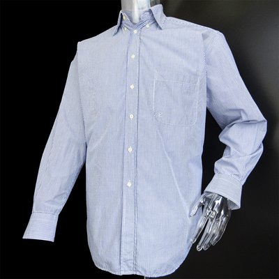 義大利設計師品牌CERRUTI 1881藍色細條紋長袖襯衫  15 1/2號