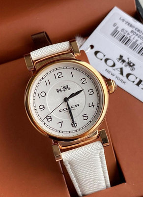 COACH Madison 玫瑰金色款 白色面錶盤 白色皮革錶帶 石英 女士手錶 14502408