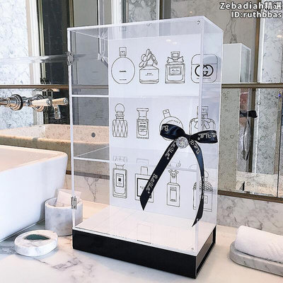 香水收納盒壓克力防塵避光有門香水櫃浴室化妝品護膚品桌面展示架
