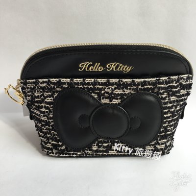 [Kitty 旅遊趣] Hello Kitty 皮質化妝包 凱蒂貓 黑色 萬用包 收納包 盥洗包