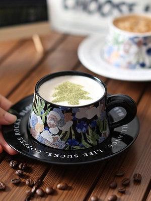 加點樂中古咖啡杯碟套裝 陶瓷拿鐵咖啡下午茶派對杯子紅茶馬克杯-寶島百貨