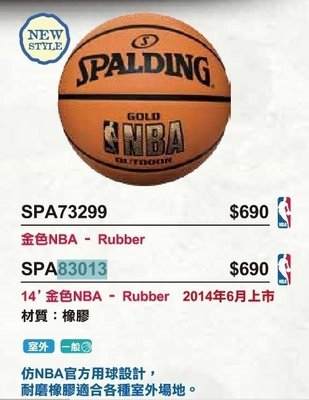 【線上體育】籃球 斯伯丁 NBA 金色 SPA83013