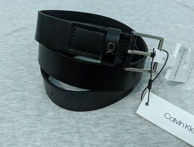 『BAN'S SHOP』 Calvin Klein  CK休閒 紳士 時尚真皮皮帶 黑色 義大利製 英國購回 全新真品