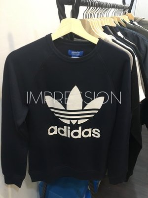 【IMPRESSION】Adidas Originals 愛迪達 三葉草 深藍 大學t 長袖 棉t 衛衣 AY7793