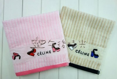 【午後時光】日本專櫃品牌CELINE-粉色 咖啡色 條紋款 女生 高跟鞋 鞋子系列 刺繡手帕/小方巾-2色6208