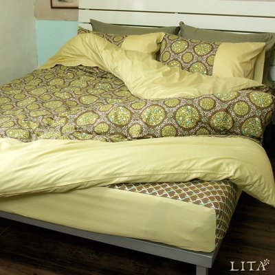 《特價品》-麗塔LITA- 40支紗 色織 精梳純棉【日光森林】雙人加大床包兩用被套枕套四件組