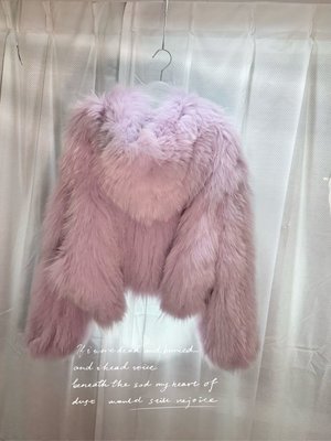正韓～雲朵。韓國製粉紫色狐狸毛連帽外套～現貨
