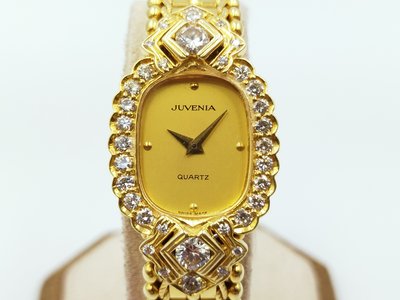 【發條盒子K0018】JUVENIA 尊皇 18K金/鑽圈 橢圓石英女錶 經典高雅鍊帶錶款 11637