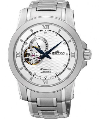 SEIKO Premier 開芯鏤空視窗機械腕錶(SSA319J1)-銀/40mm4R39-00P0S