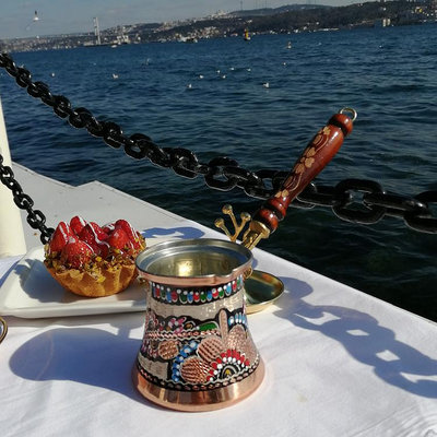 土耳其進口金色咖啡壺純手工彩繪咖啡器具純銅家用手沖精美雕花