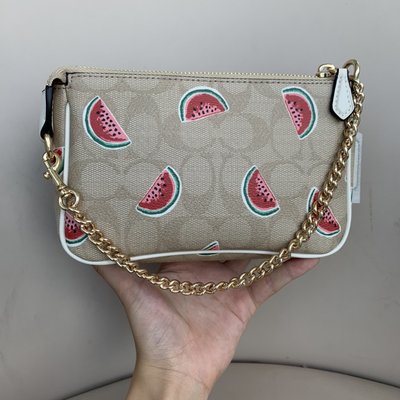 琳精品@COACH 1981-691 新款女士C紋草莓印花麻將包 鏈條小包 手提包 單肩包側背包