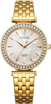【金台鐘錶】CITIZEN星辰 時尚女錶 晶鑽 錶徑30mm (金)(珍珠貝面) 防水50m ER0212-50Y
