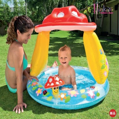 夏日戲水小蘑菇屋頂遮陽兒童充氣泳池球池 適合1-3歲