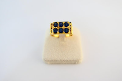 [吉宏精品交流中心]6顆 天然藍寶石 天然鑽石 黃K金 造型 戒指 線戒 中性戒