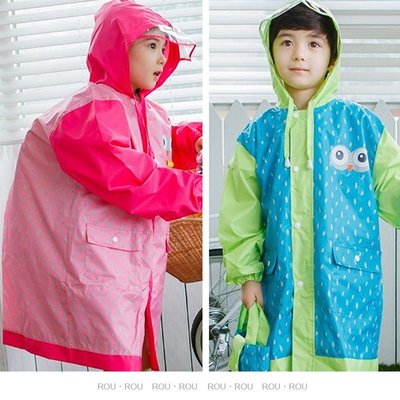 現貨出清不退換~韓國男女童雨衣。ROUROU童裝。韓國男女童可愛雨衣附收納袋 0355-119