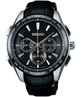 SEIKO精工 Brightz鈦計時太陽能電波皮帶腕錶(SAGA221J)-黑/42mm