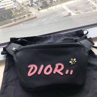 【二手正品】Dior Homme x Kaws 黃蜜蜂 藍色/粉色 黑色 腰包 1KWPO100YLE 有現貨