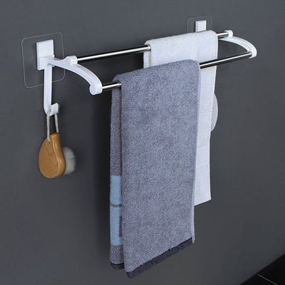 ✤拍賣得來速✤免打孔浴室雙桿毛巾架 (40cm) 不銹鋼浴巾架